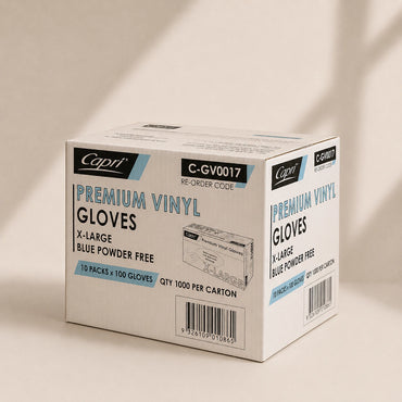 Capri Premium Vinyl Gloves Powder Free X-Large Blue 1000 Pcs (10 X 100pcs) - C-GV0017