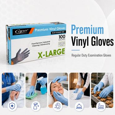 Capri Premium Vinyl Gloves Powder Free X-Large Blue 100 Pcs - C-GV0017