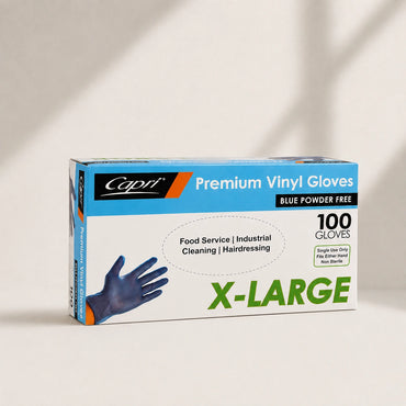 Capri Premium Vinyl Gloves Powder Free X-Large Blue 100 Pcs - C-GV0017