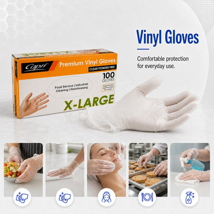 Capri Premium Vinyl Gloves Powder Free X-Large Clear 100 Pcs - C-GV0016