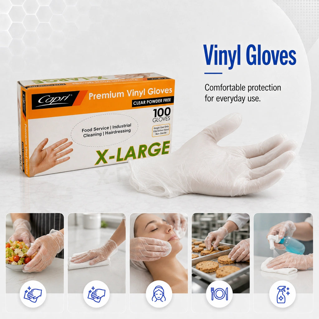 Capri Premium Vinyl Gloves Powder Free X-Large Clear 100 Pcs - C-GV0016