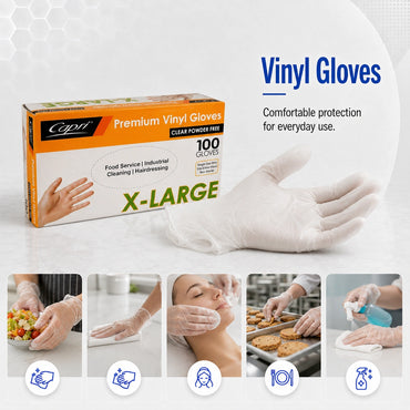 Capri Premium Vinyl Gloves Powder Free X-Large Clear 100 Pcs - C-GV0016