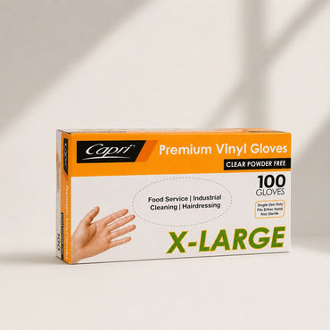 Capri Premium Vinyl Gloves Powder Free X-Large Clear 100 Pcs - C-GV0016