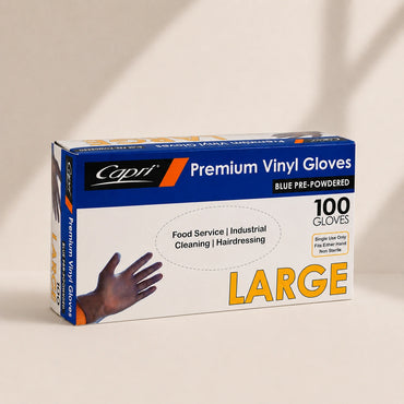 Capri Premium Vinyl Gloves Pre-Powdered Large Blue 100 Pcs - C-GV0009