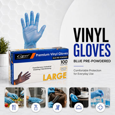 Capri Premium Vinyl Gloves Pre-Powdered Large Blue 100 Pcs - C-GV0009