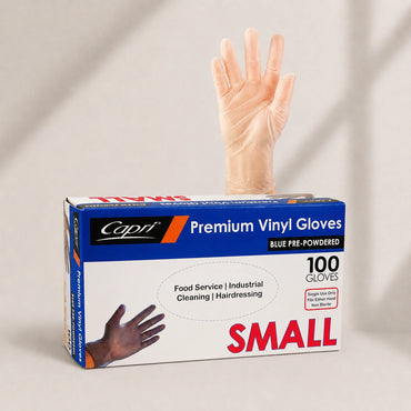 Capri Premium Vinyl Gloves Pre-Powdered Small Blue 100 Pcs - C-GV0007