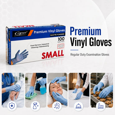 Capri Premium Vinyl Gloves Pre-Powdered Small Blue 100 Pcs - C-GV0007