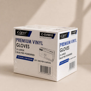 Capri Premium Vinyl Gloves Pre-Powdered X-Large Blue 1000 Pcs (10 X 100pcs) - C-GV0015