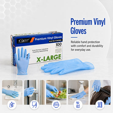 Capri Premium Vinyl Gloves Pre-Powdered X-Large Blue 100 Pcs - C-GV0015