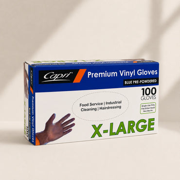 Capri Premium Vinyl Gloves Pre-Powdered X-Large Blue 100 Pcs - C-GV0015