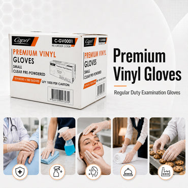 Capri Premium Vinyl Gloves Pre Powdered Small Clear 1000 Pcs (10 X 100pcs) - C-GV0001
