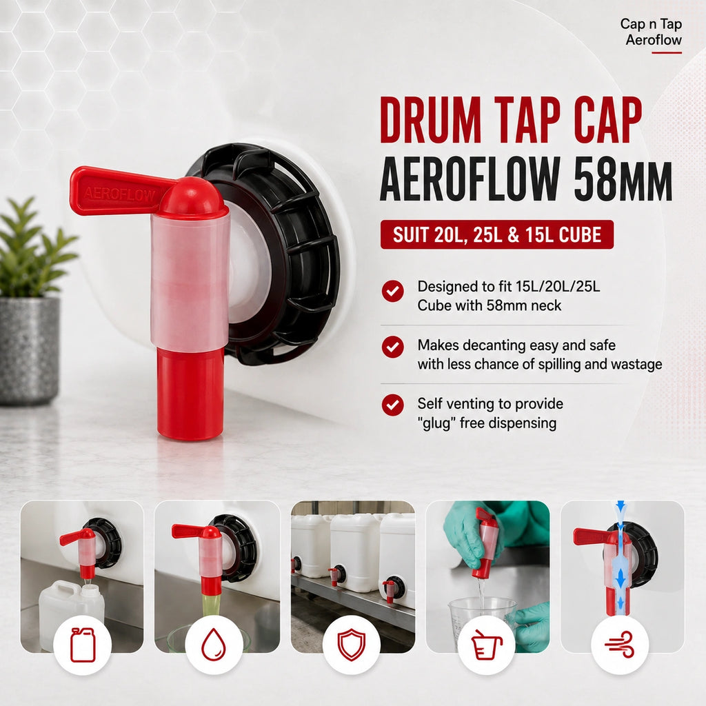 Drum Tapcap Tap in a Cap Aeroflow 58mm suit 20L, 25L & 15L Cube