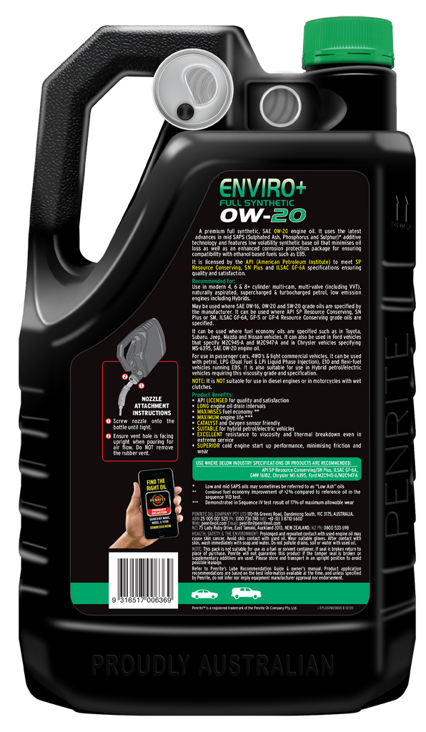 Penrite Enviro+ 0W-20 Engine Oil 5L - EPLUS0W20005