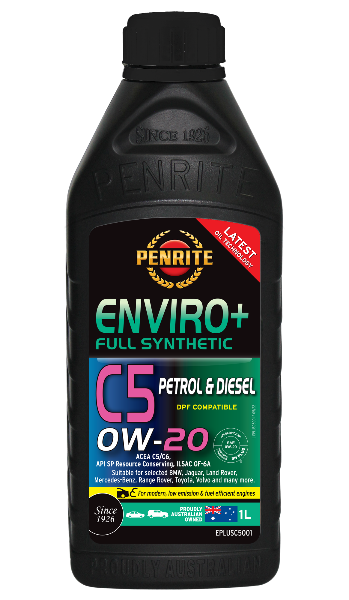 Penrite Enviro+ C5 SAE 0W-20 Synthetic Engine Oil 1L - EPLUSC5001