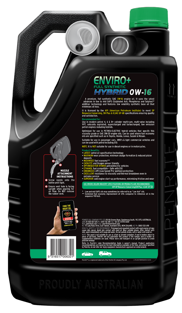 Penrite Enviro+ Hybrid 0W-16 Engine Oil 5L - EPLUSHYB0W16005