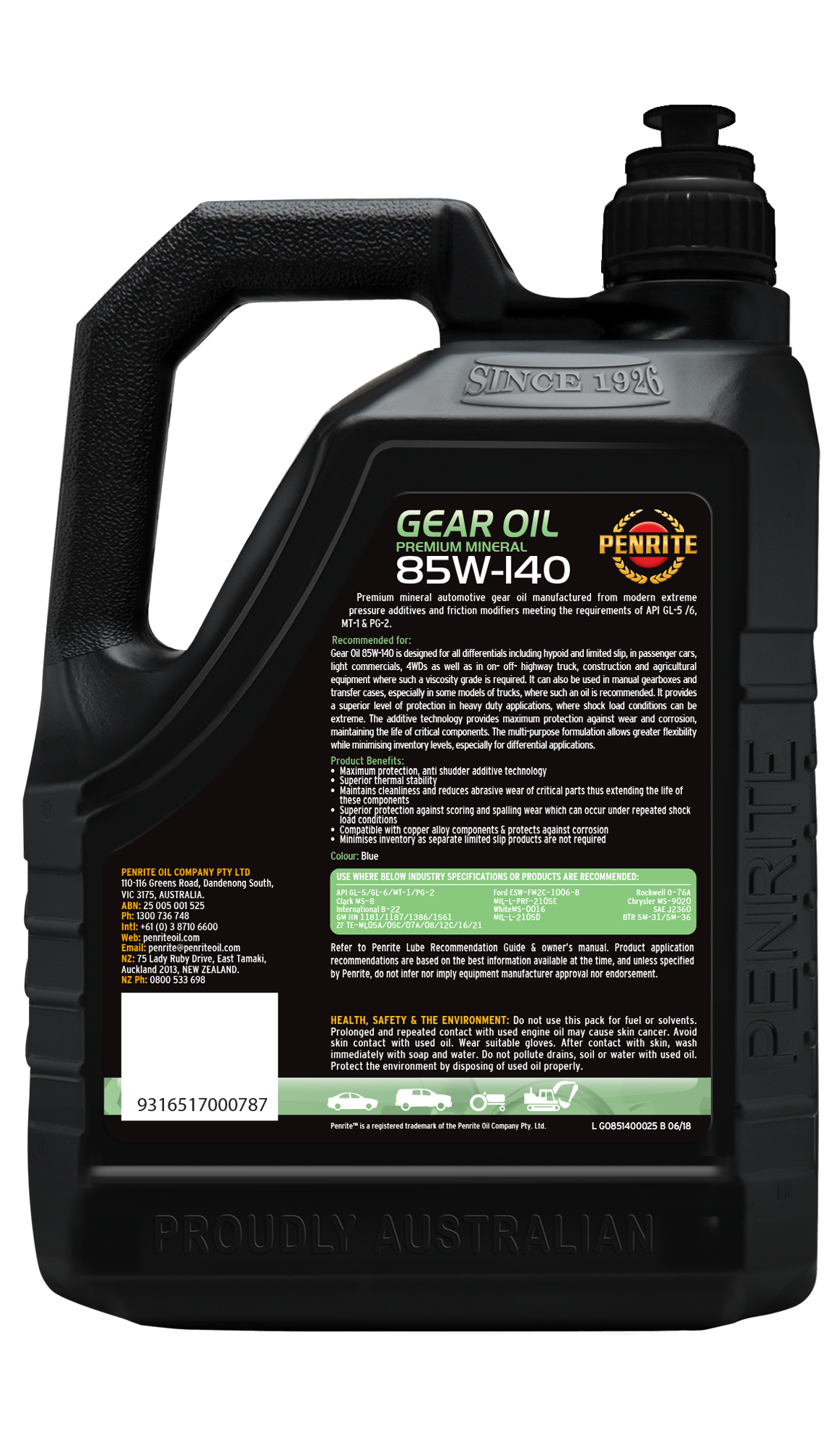 2 X Penrite Gear Oil 85W-140 (Mineral) 1L - GO85140001 - GO85140001 (Twin Pack)