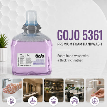GOJO 5361-02 Premium Foam Handwash with Skin Conditioners for TFX (2 X 1200ml)