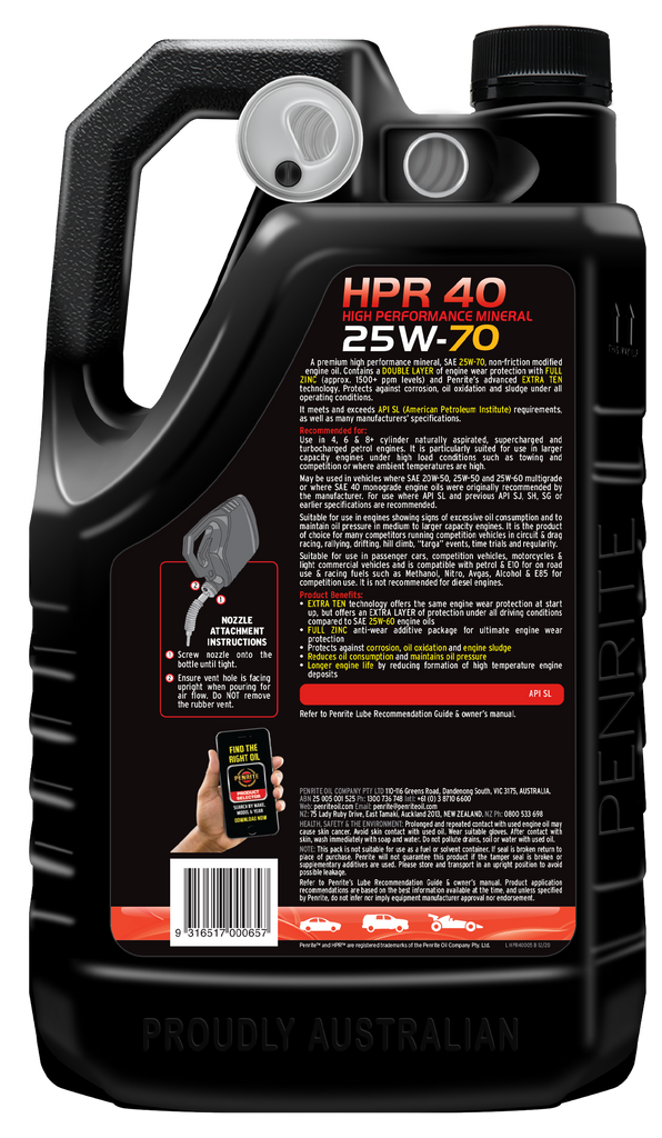 Penrite HPR 40 25W-70 Sl Engine Oil 5L - HPR40005