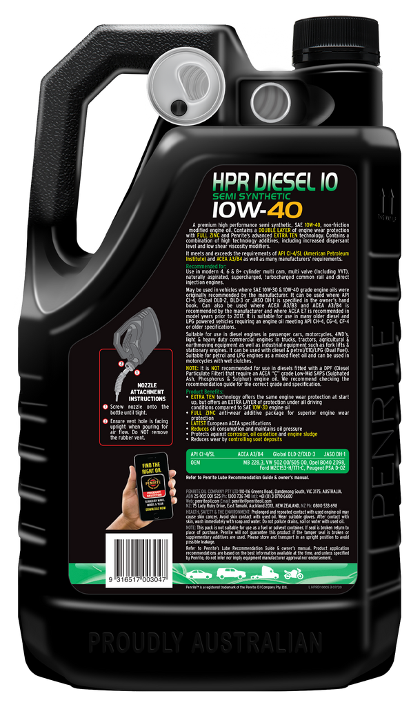 Penrite HPR Diesel 10 SAE 10W-40 Engine Oil 5L - HPRD10005