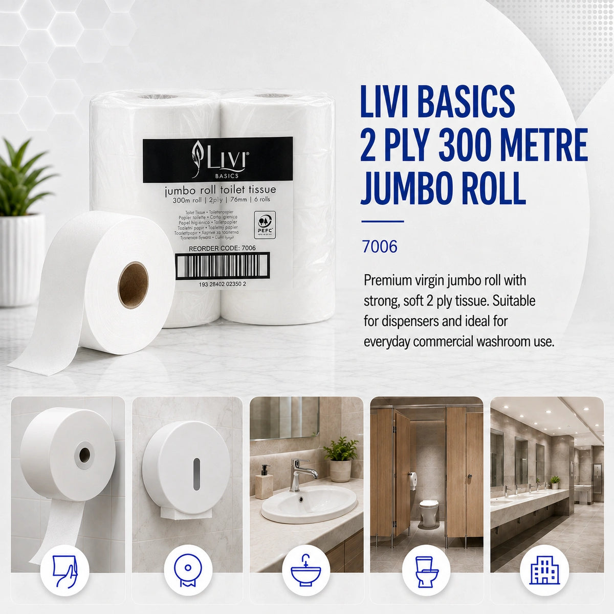 LIVI 7006 Jumbo Premium Toilet Roll - 2ply 300M
