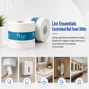 Livi 1203 Essentials Centrefeed Roll Hand Towel (1 Ply 4 x 300M Roll)