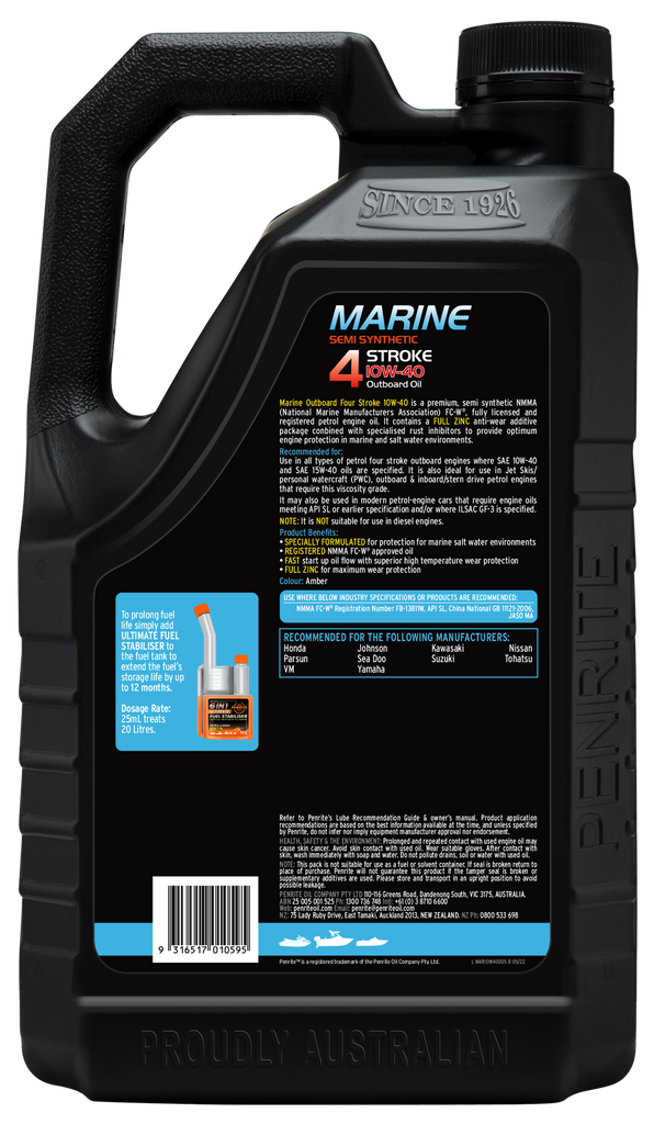 Penrite Marine Outboard 4 Stroke Oil 10W-40 5L - MAR10W40005