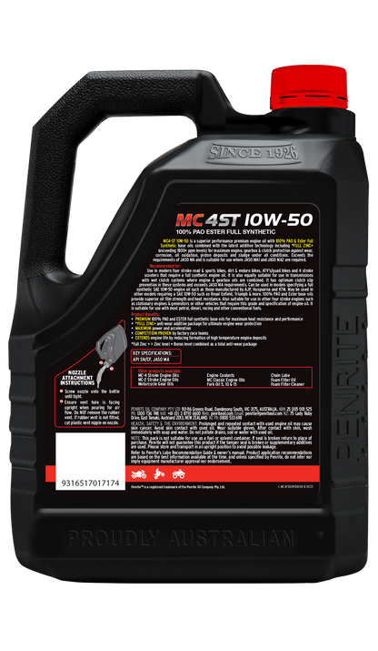 Penrite 4 Stroke Motorcycle Oil Full Synthetic PAO & Ester 10W-50 4L -MC4FS10W50004