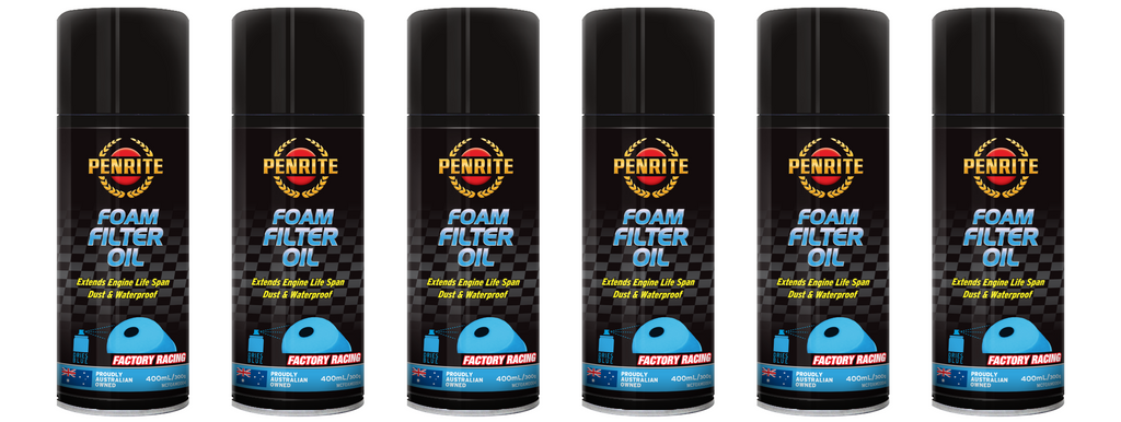 6 X Penrite Foam Filter Oil Aerosol Spray Dust & Water Proof 400ml - MCFOAM0004 (Box)