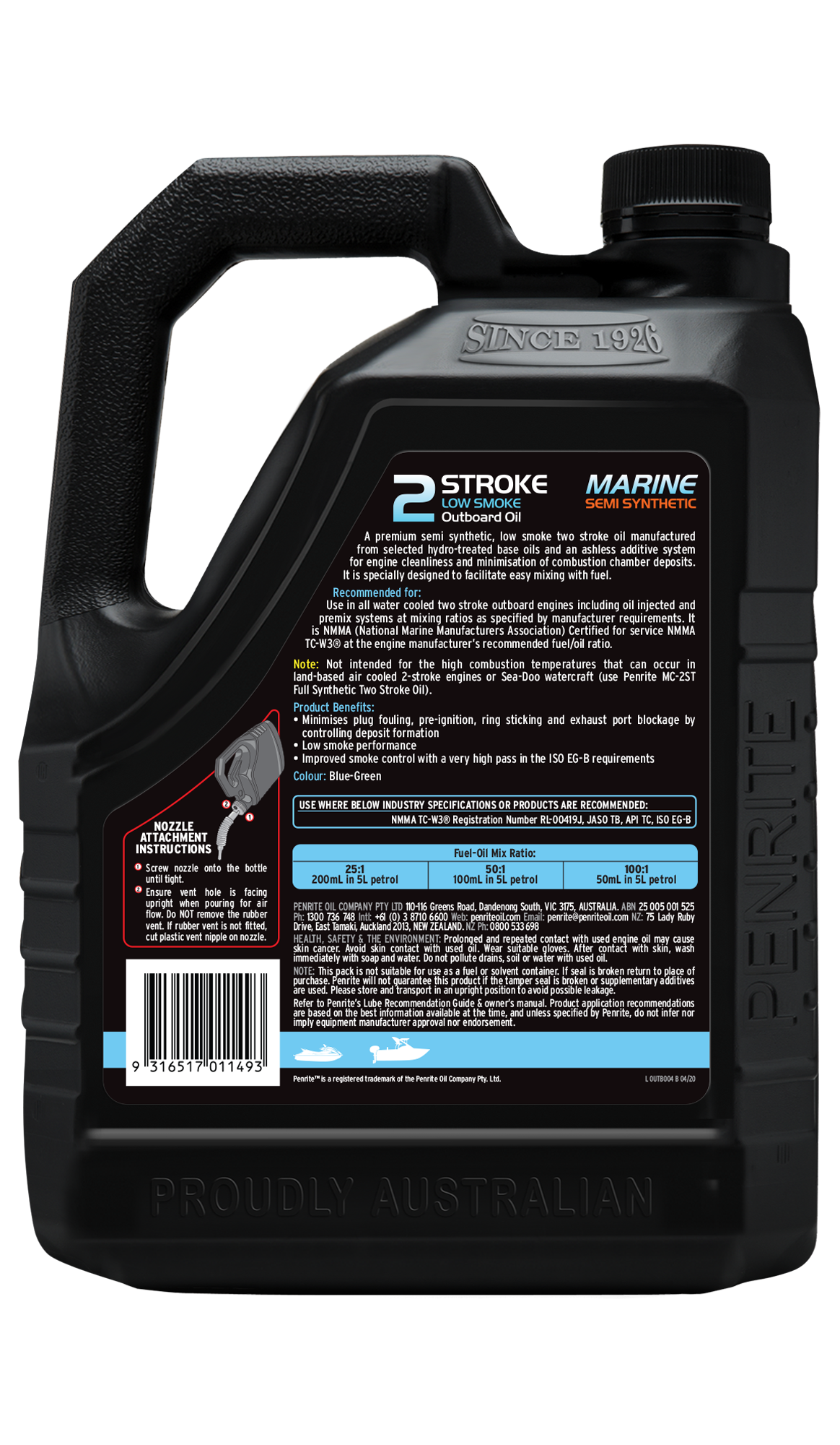Penrite Marine Outboard 2 Stroke Oil (Semi Syn) 4L - OUTB004