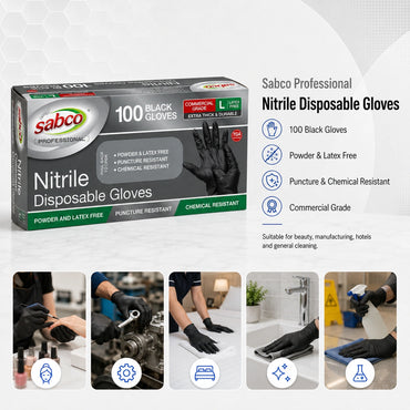 Sabco Nitrile Gloves Large Black 100 Pcs