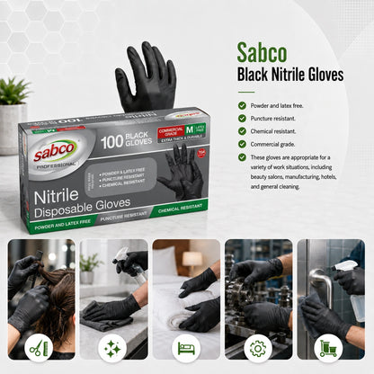 Sabco Nitrile Gloves Medium Black 100 Pcs