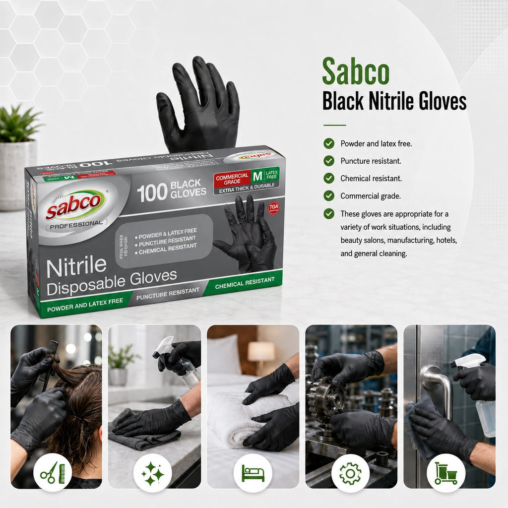 Sabco Nitrile Gloves Medium Black 100 Pcs