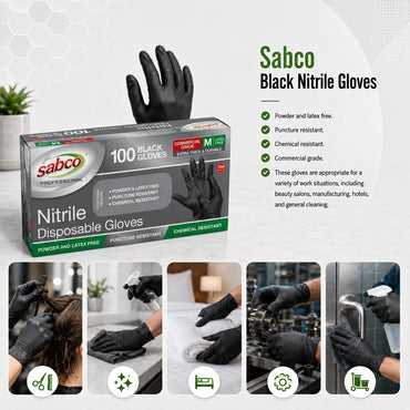 Sabco Nitrile Gloves Medium Black 100 Pcs