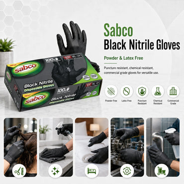 Sabco Nitrile Gloves X-Large Black 100 Pcs
