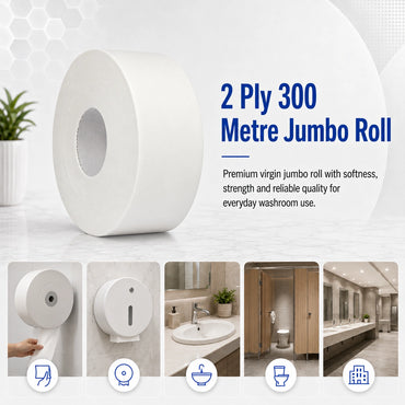 Whisper 2730 Jumbo Premium Toilet Roll (2 Ply 8 x 300M Roll)