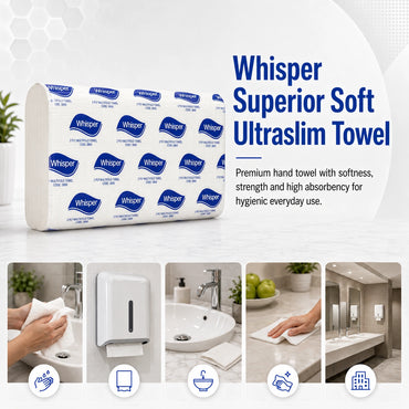 Whisper 3824 Superior Soft Ultraslim Hand Towel (1 Ply 16Packs x 150S/Pack)