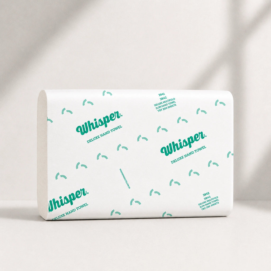 Whisper Deluxe Multifold Slim Hand Towel 1PLY 4000 sheet (20 Packs x 200S/Pack) - 3842