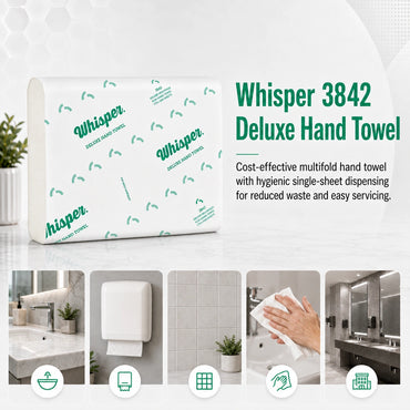 Whisper Deluxe Multifold Slim Hand Towel 1PLY 4000 sheet (20 Packs x 200S/Pack) - 3842