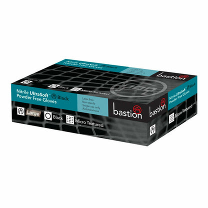 Bastion Nitrile Ultra Soft Black Powder Free Gloves Large Micro Textured 100 Pcs