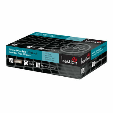 Bastion Nitrile Ultra Soft Black Powder Free Gloves Large Micro Textured 100 Pcs