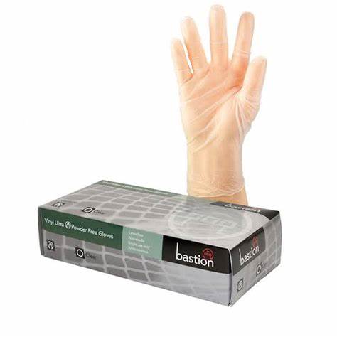 Bastion X-Large Clear Vinyl Gloves Powder Free 100X10 Carton of 1000 Pcs