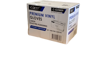Capri Premium Vinyl Gloves Pre-Powdered Large Blue 1000 Pcs (10 X 100pcs)