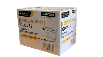Capri Premium Vinyl Gloves Powder Free Medium Clear 1000 Pcs (10 X 100pcs) - C-GV0005
