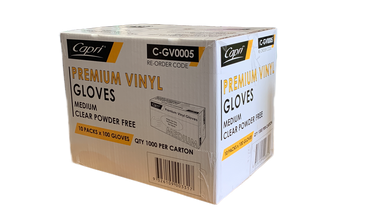 Capri Premium Vinyl Gloves Powder Free Medium Clear 1000 Pcs (10 X 100pcs)