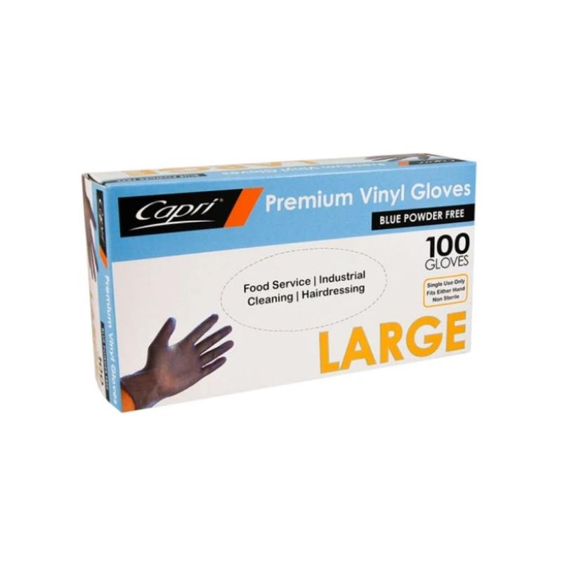 Capri Premium Vinyl Blue Gloves Powder Free Large 1000 Pcs (10 X 100pcs)