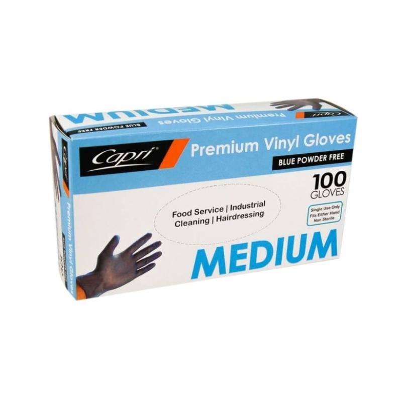 Capri Premium Vinyl Blue Gloves Powder Free Medium 1000 Pcs (10 X 100pcs)