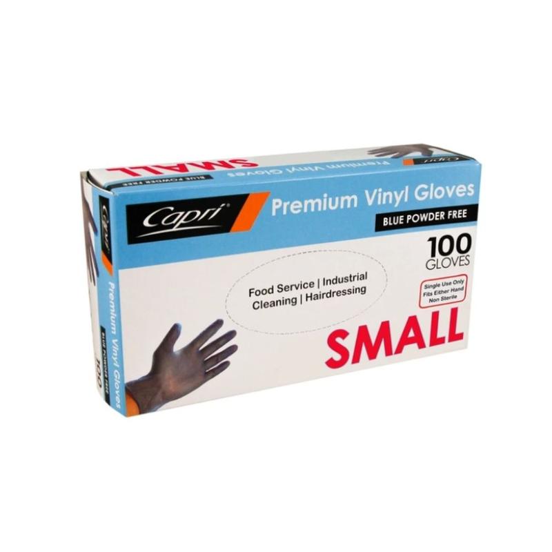 Capri Premium Vinyl Gloves Powder Free Small Blue 1000 Pcs (10 X 100pcs) - C-GV0010