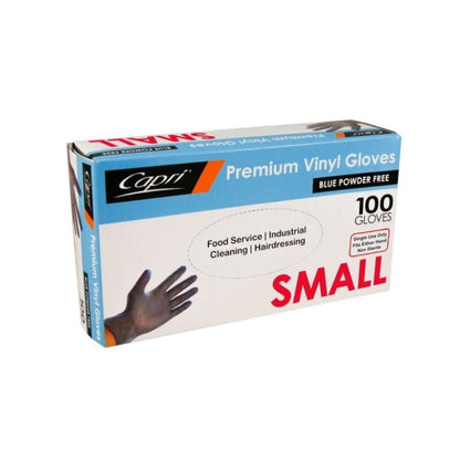 Capri Premium Vinyl Gloves Powder Free Small Blue 100 Pcs - C-GV0010