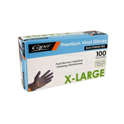 Capri Premium Vinyl Gloves Powder Free X-Large Blue 1000 Pcs (10 X 100pcs) - C-GV0017