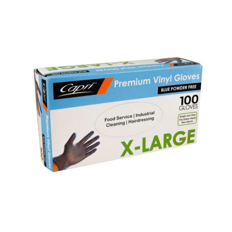 Capri Premium Vinyl Gloves Powder Free X-Large Blue 100 Pcs - C-GV0017